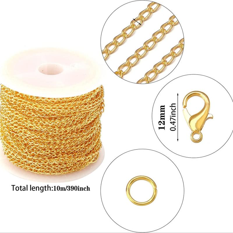 10m DIY Chain with Lobster Clasp & Jump Ring Set, 1 Set DIY Jewelry Making Supplies for Bracelet & Necklace Making