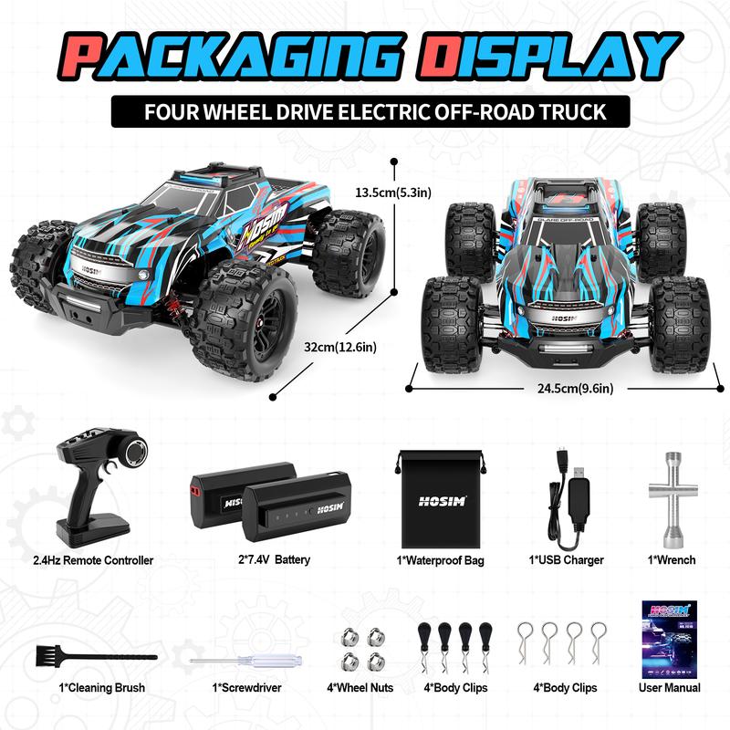 Hosim 1:14 RC Cars with Colorful LED Lights, 40+ KPH High Speed Remote Control Car, 4WD RC Trucks Waterproof Off-Road Jumping Crawler for Boys Children Adults remote control rccar rccar