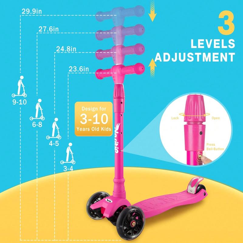 Scooters For Children Age 3-5, Kick Scooter For Boys Girls Toddlers, 4 Adjustable Height, AEBC-9 Bearing, 3 Light Up Wheels, Lean To Steer, Outdoor Activities For Children From 3 To 12 Years Old