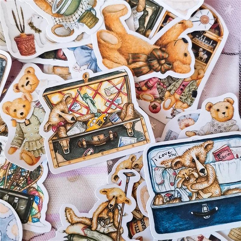 40pcs Retro Bear Sticker, Scrapbooking & Journal Making Material Paper, DIY Decorative Sticker For Stationery Computer Water Bottle