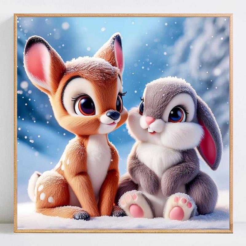 DIY Diamond Arts Colorful Painting Kit without Frame, Bambi & Rabbit Pattern Diamond Arts Crafts, Handmade Wall Art Ornaments