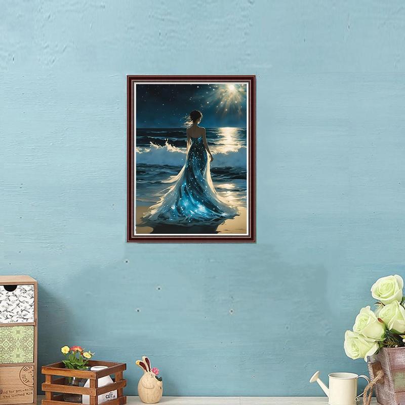 DIY Artificial Rhinestones Arts Painting Kit Without Frame, Seaside Girl Pattern DIY Painting, Handmade Craft Wall Art Decoration