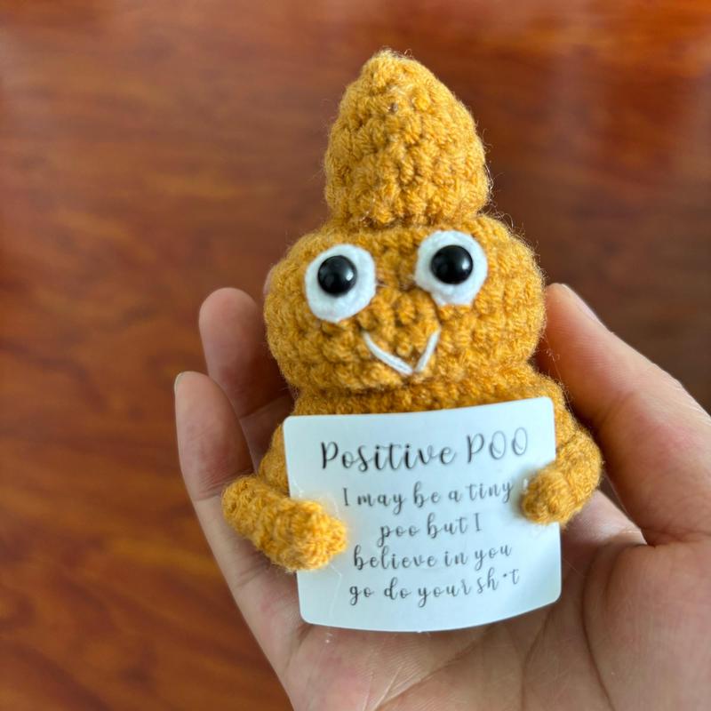 Cute Poop Design Knit Embroidery Ornament with Card, 1 Count Funny Gift for Friends, Home Decor Supplies for Living Room & Bedroom