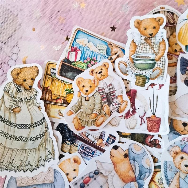 40pcs Retro Bear Sticker, Scrapbooking & Journal Making Material Paper, DIY Decorative Sticker For Stationery Computer Water Bottle