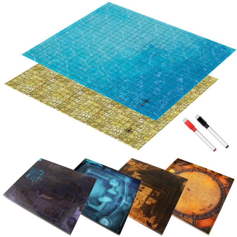 DND Foldable Mat Dry Erase TTRPG Map Grassland & Desert Two-Sided Cardboard Terrain 27x23 Inches with Square Grid - Portable, Reusable Game Board for D&D, Pathfinder and Tabletop RPGs