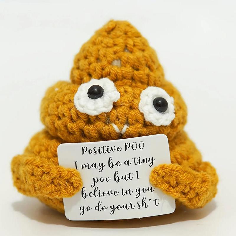 Cute Poop Design Knit Embroidery Ornament with Card, 1 Count Funny Gift for Friends, Home Decor Supplies for Living Room & Bedroom