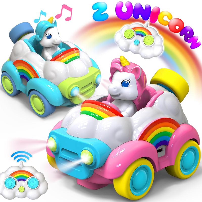 Unicorn Remote Control Cars,Toys for Ages 2-4, Rechargeable Toys for 3 Year Old Girl, 2 Pack with LED Lights,Music,and Sound,Birthday Gift