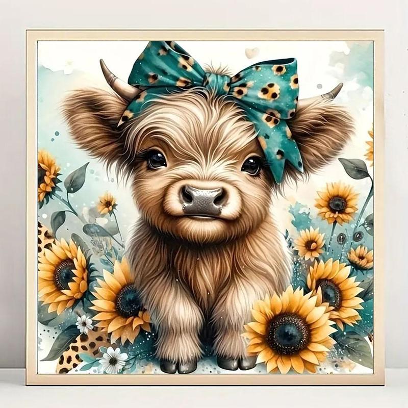 Cartoon Cow Pattern DIY Diamond Arts Colorful Painting Kit without Frame, DIY 5D Diamond Arts Colorful Painting for Home Bedroom Wall Decor