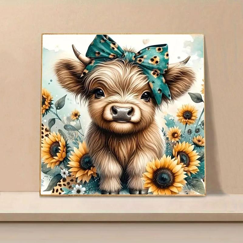 Cartoon Cow Pattern DIY Diamond Arts Colorful Painting Kit without Frame, DIY 5D Diamond Arts Colorful Painting for Home Bedroom Wall Decor