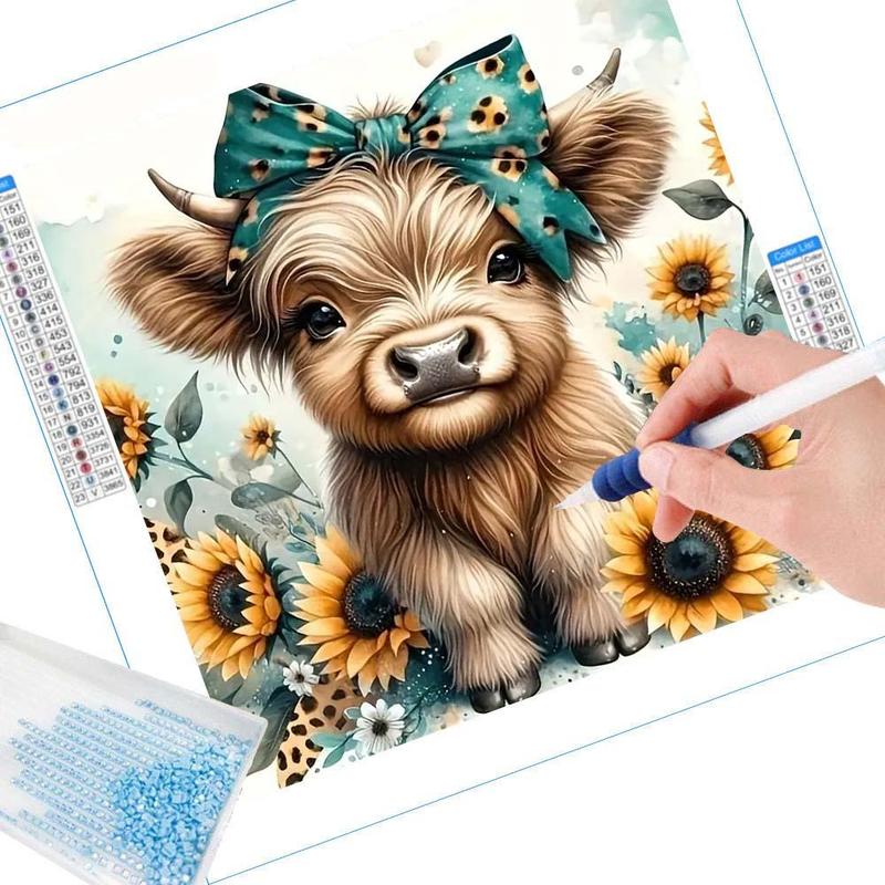 Cartoon Cow Pattern DIY Diamond Arts Colorful Painting Kit without Frame, DIY 5D Diamond Arts Colorful Painting for Home Bedroom Wall Decor