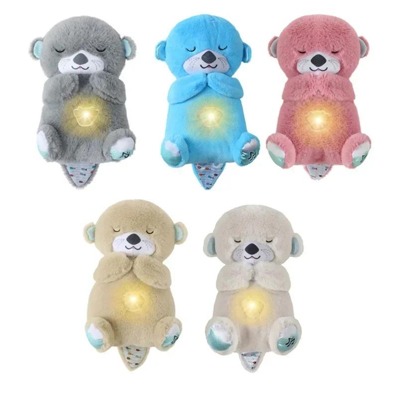 Breathing Otter Plush Toy Pet Cat Nap Sensory with Light and Sound Gift Musical Doll 30cm for Soothing Sleep 02