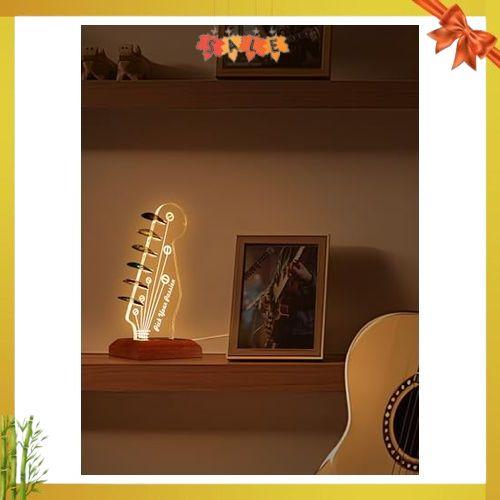 Light Up Guitar Pick Holder, Acrylic Electric Guitar Headstock Shaped Pick Holder with Wooden Base for Picks Storage and Display, Guitar Accessories Gift for Guitar Players Guitarists