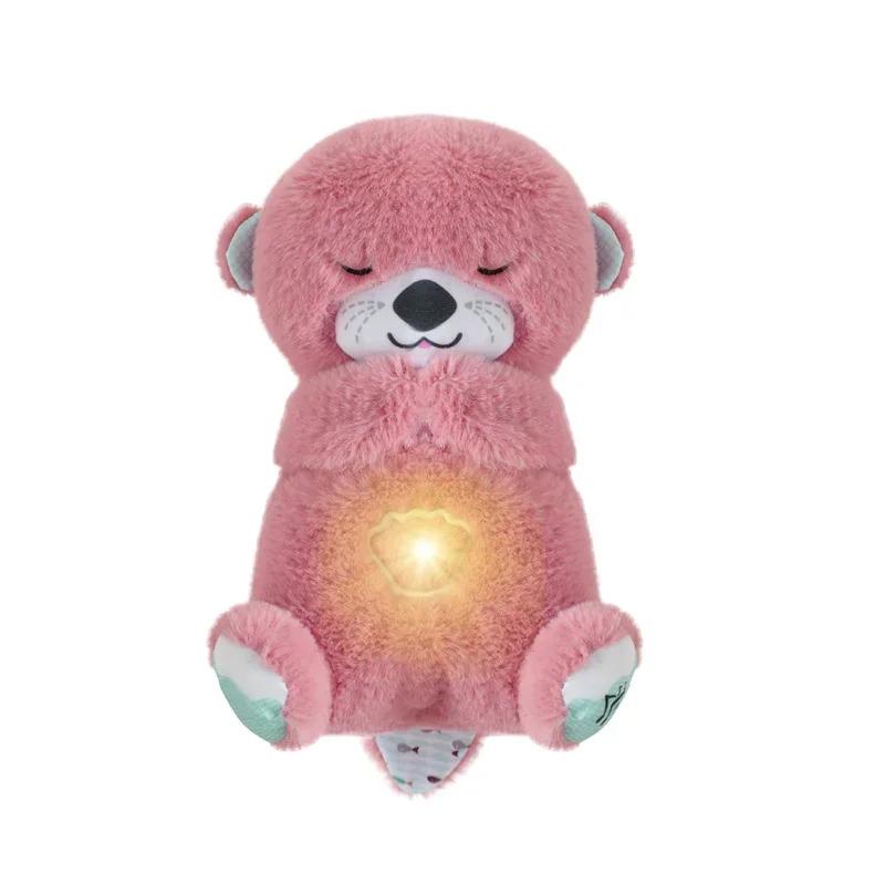 Breathing Otter Plush Toy Pet Cat Nap Sensory with Light and Sound Gift Musical Doll 30cm for Soothing Sleep 02