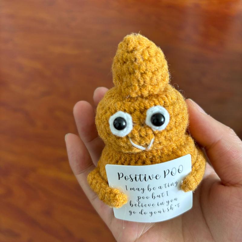 Cute Poop Design Knit Embroidery Ornament with Card, 1 Count Funny Gift for Friends, Home Decor Supplies for Living Room & Bedroom