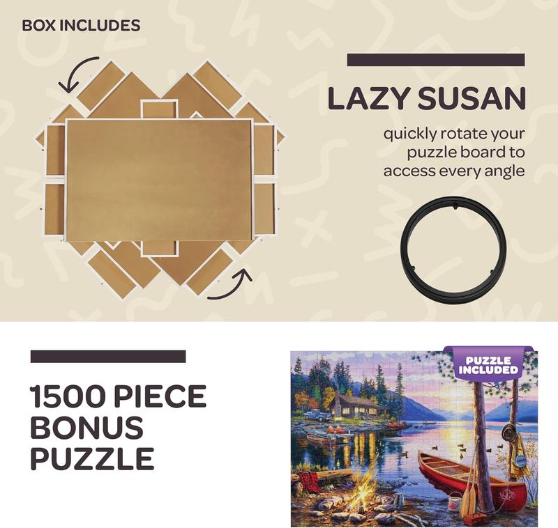 JoyBerri 2000 Piece Puzzle Board - Wooden Puzzle Table with Drawers, Puzzle Spinner and Bonus Puzzle Quality Jigsaw Puzzle Board with Drawers Puzzle Saver Sorting Tray Organizer for 2000 Pieces puzzleboard boardgames