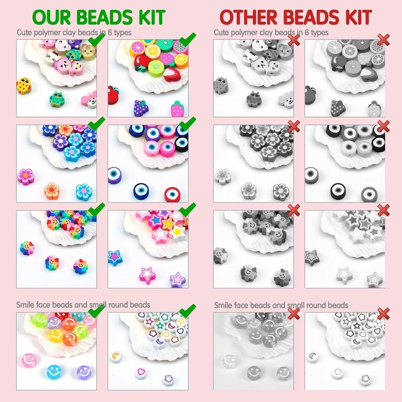 Bracelet Making Kit, Beads for Bracelets Making Pony Beads Polymer Clay Beads Smile Face Beads Letter Beads for Jewelry Making