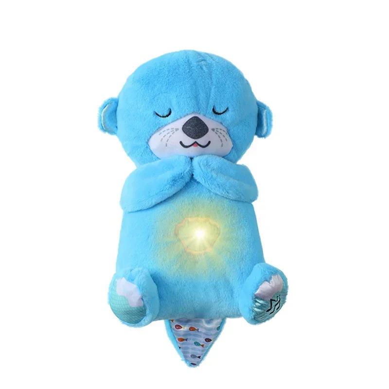 Breathing Otter Plush Toy Pet Cat Nap Sensory with Light and Sound Gift Musical Doll 30cm for Soothing Sleep 02