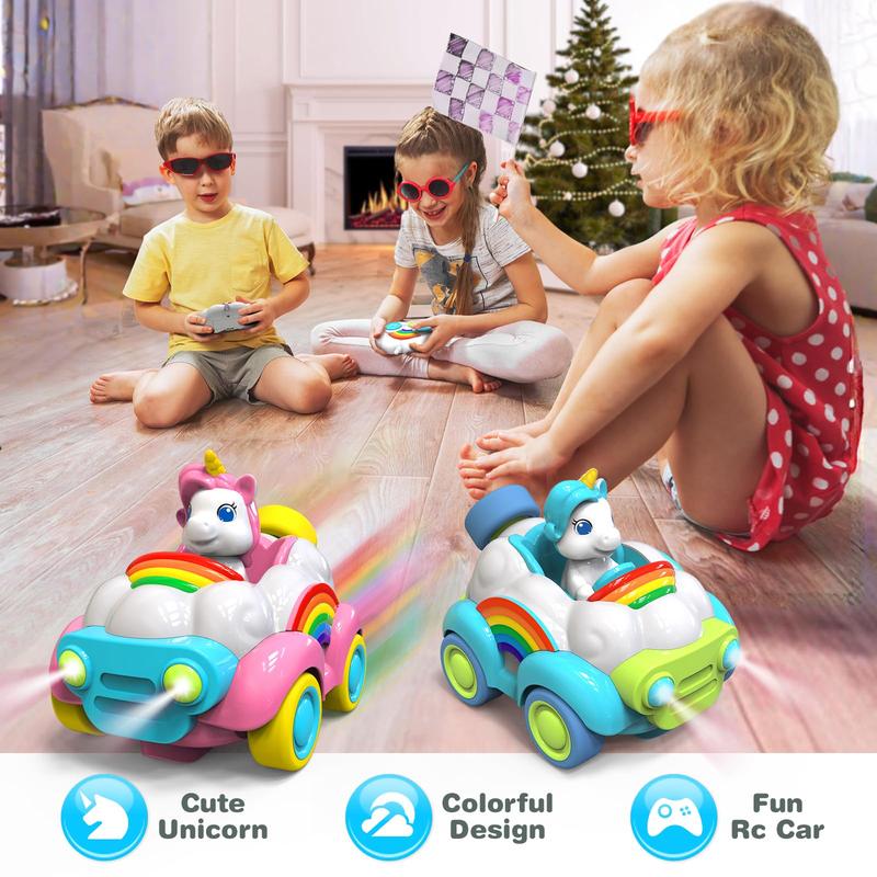 Unicorn Remote Control Cars,Toys for Ages 2-4, Rechargeable Toys for 3 Year Old Girl, 2 Pack with LED Lights,Music,and Sound,Birthday Gift