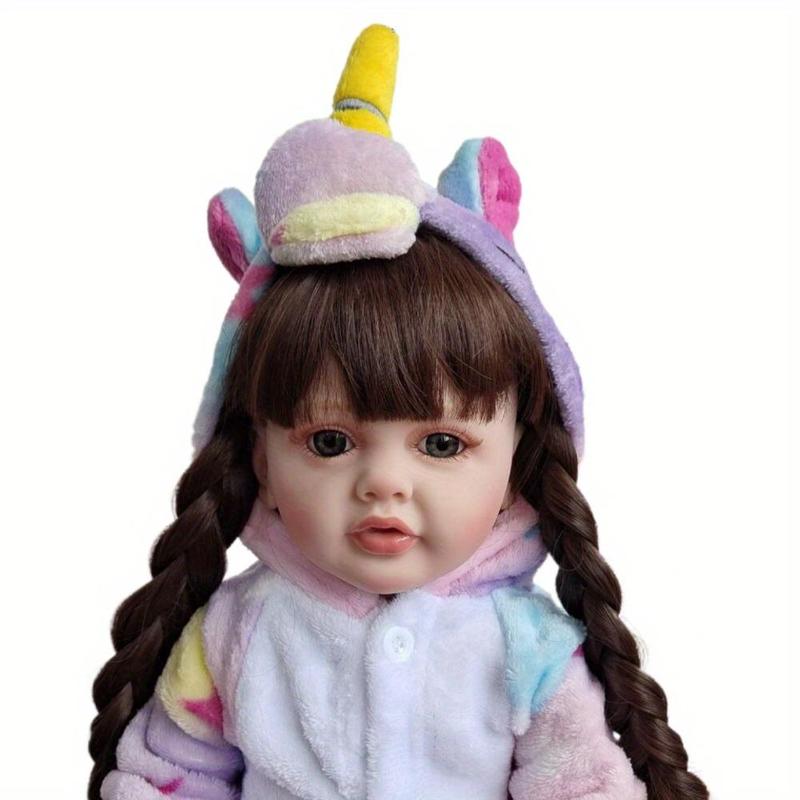 22 Inch Cute Reborn Teenager Girl Doll, Lifelike Dress Up Toy with Long Brown Hair, Soft Silicone Birthday Gift