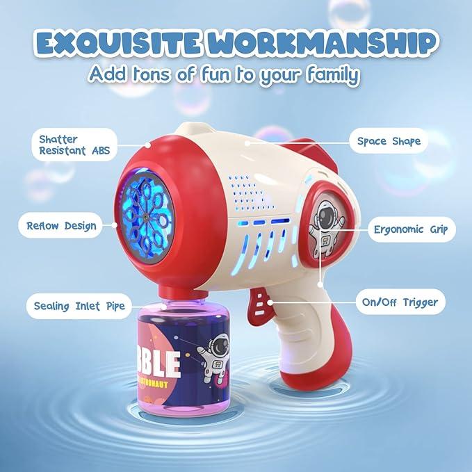 2 Bubble Toy - Light Up Bubble Machine with 8-Hole Blower and 4 Refill Packs. Enjoy hours of fun with this automatic bubble maker