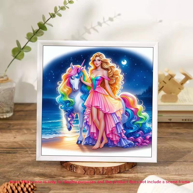 Disney Princesses & Unicorn Pattern DIY Diamond Arts Colorful Painting Kit without Frame, DIY 5D Diamond Arts Colorful Painting Kit, Wall Art Decor for Home