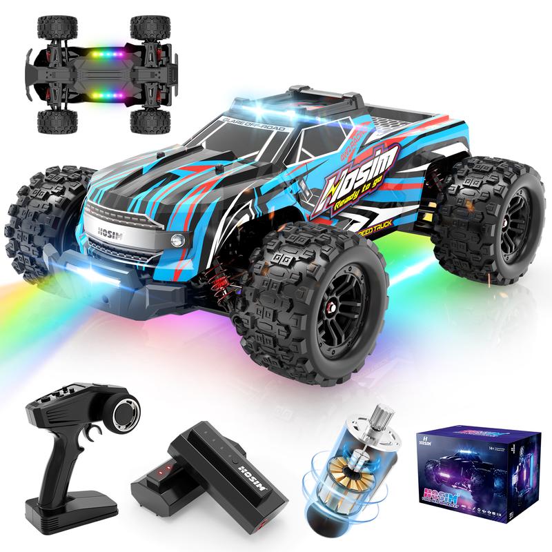 Hosim 1:14 RC Cars with Colorful LED Lights, 40+ KPH High Speed Remote Control Car, 4WD RC Trucks Waterproof Off-Road Jumping Crawler for Boys Children Adults remote control rccar rccar