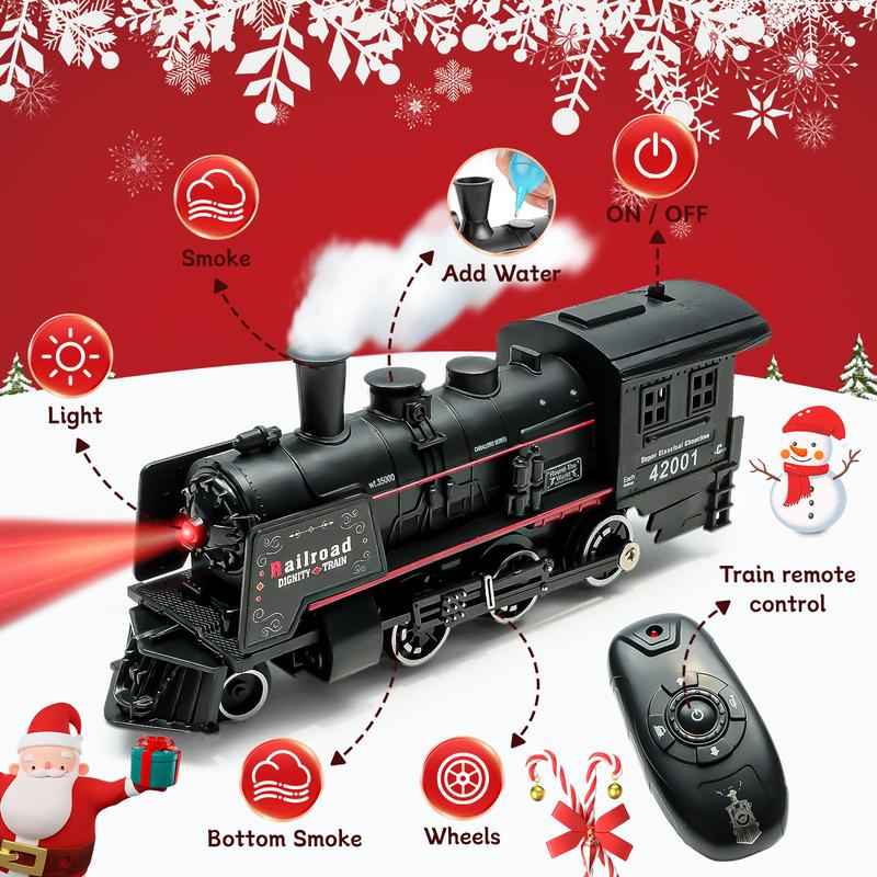 Christmas Remote Control Train, Christmas Gifts Train Toys for Boys with Smokes, Lights and Sound