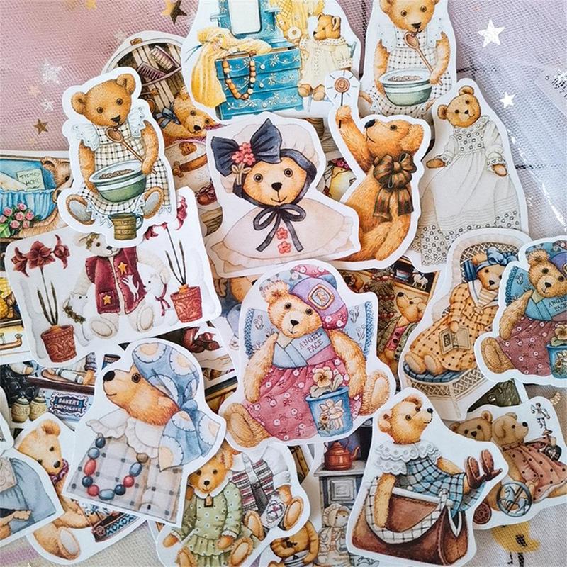 40pcs Retro Bear Sticker, Scrapbooking & Journal Making Material Paper, DIY Decorative Sticker For Stationery Computer Water Bottle