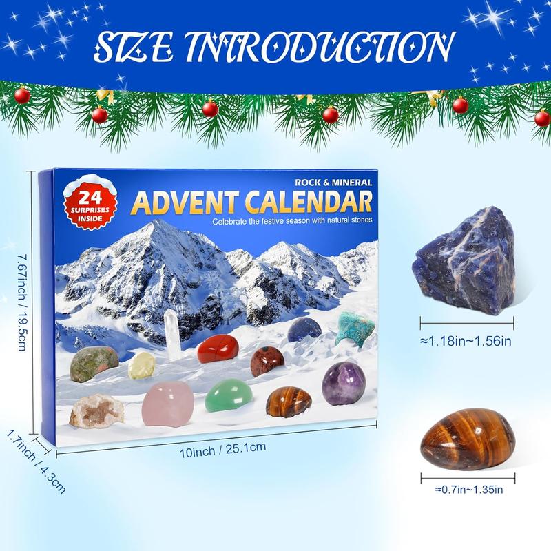 Crystal Advent Calendar 2024 Rock Minerals & Fossils Collection 24 Day Christmas Countdown Calendars for Kids Adult