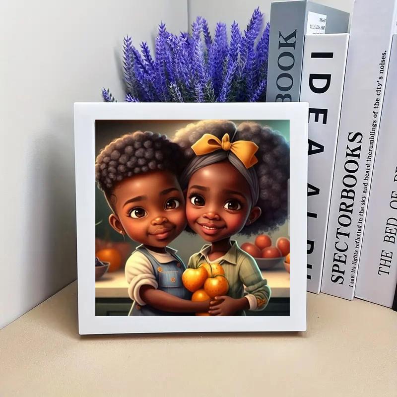 Cartoon Black Hair Girl Boy Pattern DIY Diamond Arts Colorful Painting Kit without Frame, 1 Set DIY 5D Diamond Colorful Painting for Bedroom Home Wall Decor