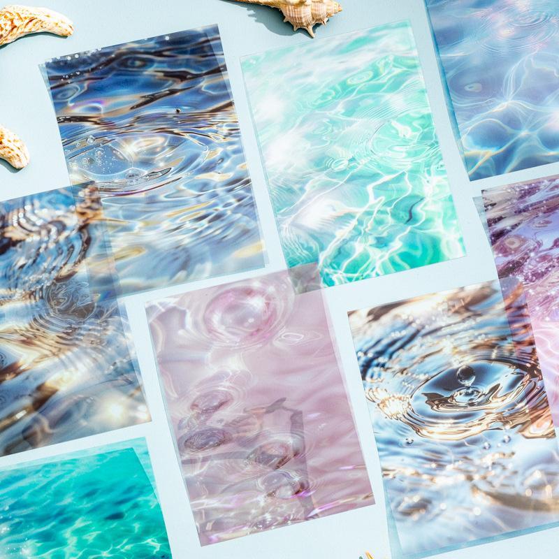 Random Color Sea Wave Pattern Sticker, 10pcs set Translucent Smudge Style Background Sticker, DIY Handbook Diary Decorative Collage