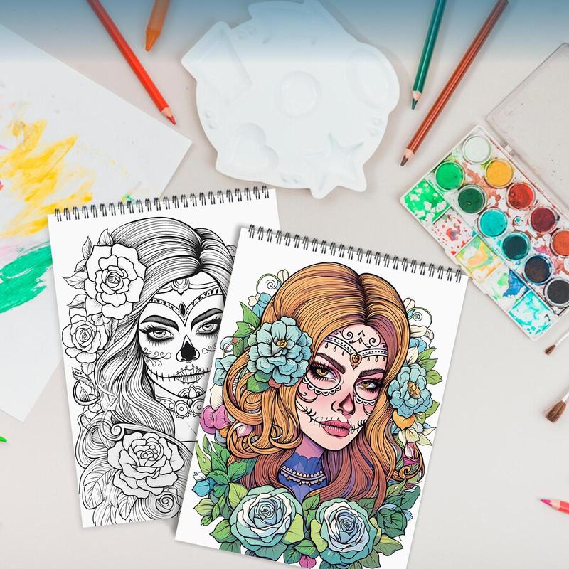 Sugar Skull Coloring Painting, Cool Color Style, Perfect for New Year's Birthday Christmas and Other Holiday Parties