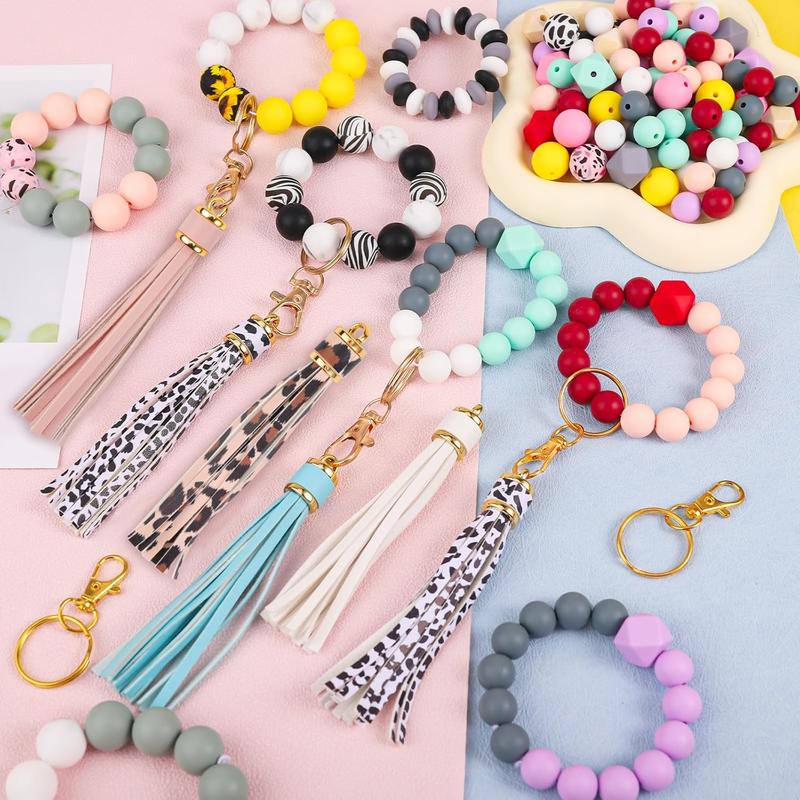 141pcs Silicone Beads Keychain Making Kit Pen Beads Silicone Beads Bulk Keychain Making Kit 15mm Silicone Beads Rubber Beads Keychain Making Supplies for Girls Bracelet Necklace Jewelry