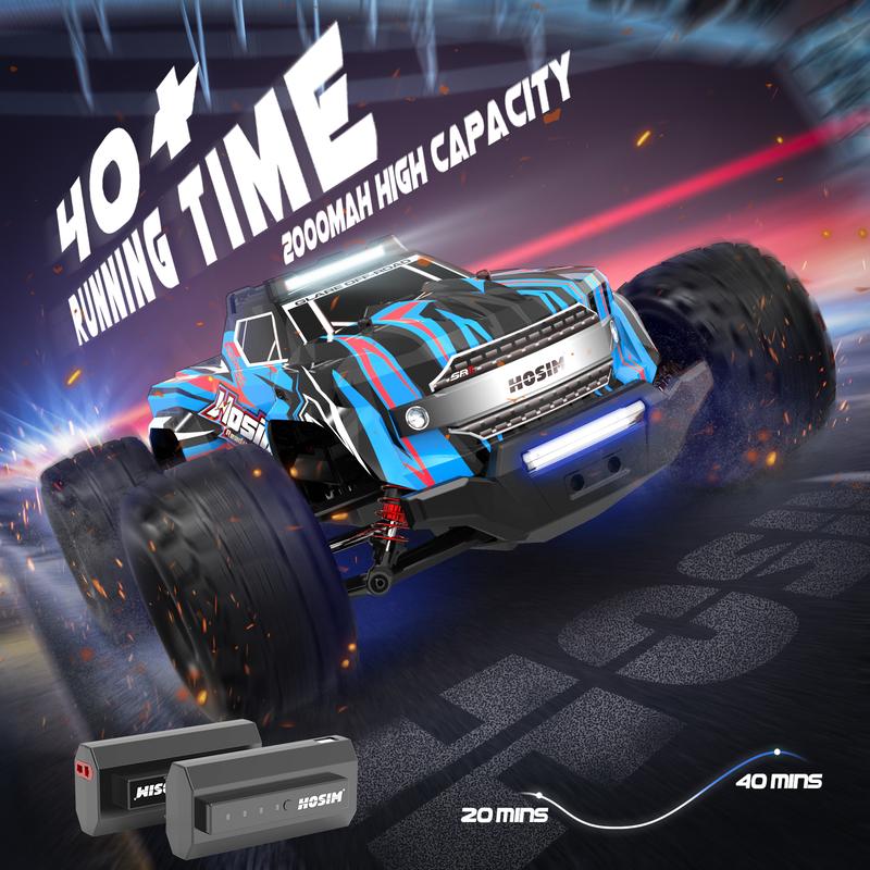 Hosim 1:14 RC Cars with Colorful LED Lights, 40+ KPH High Speed Remote Control Car, 4WD RC Trucks Waterproof Off-Road Jumping Crawler for Boys Children Adults remote control rccar rccar