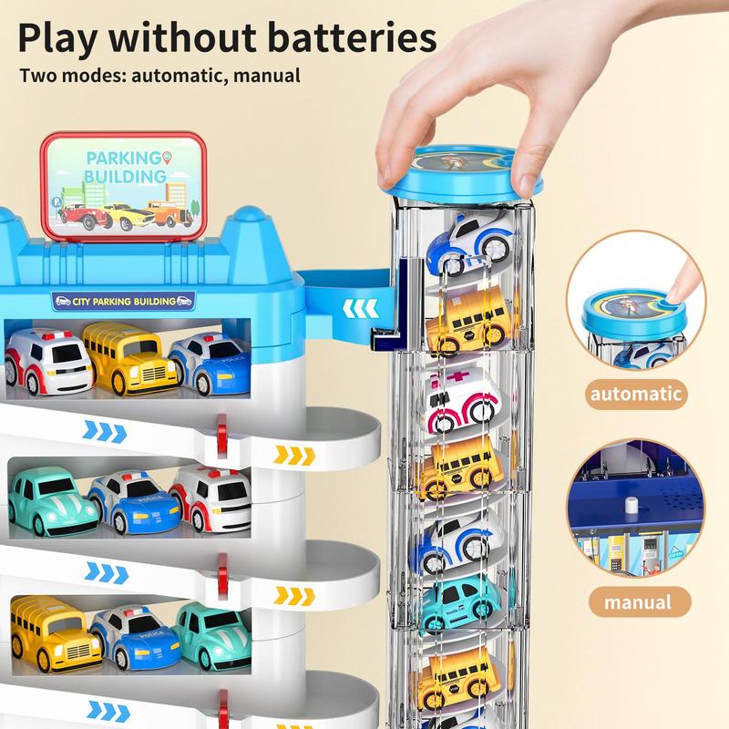 1 Piece Car Parking Game Set, Garage Track with Elevator & 4 Car Set, City Parking Building Toy For Kids