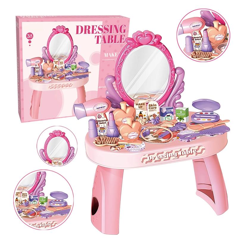 Pretend Play Girls Makeup Table Set, Girls Vanity Set Toy, Princess Toys for Little Girls