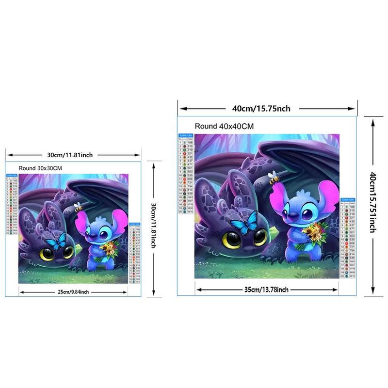 Cartoon Dragon and Stitch Pattern DIY Diamond Arts Colorful Painting Kit without Frame, DIY 5D Diamond Art Painting for Beginners, Home Bedroom Wall Decorations