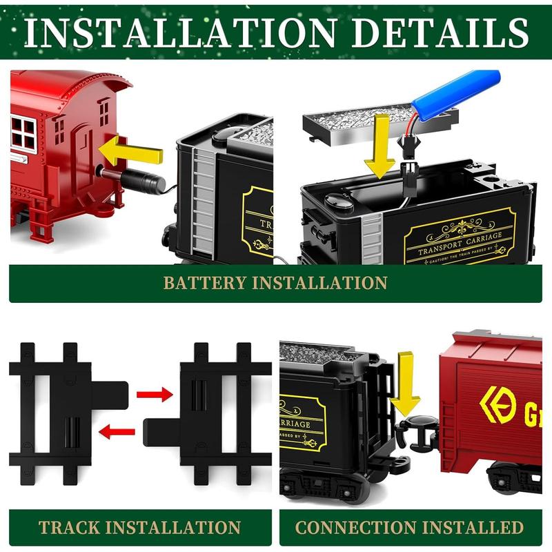 Christmas Train Electric Train Set with Retro Classic Locomotive Engine, Cargo Car and Long Track,Rechargeable Battery Operated Play Train Toys with Smoke, Light&Sounds