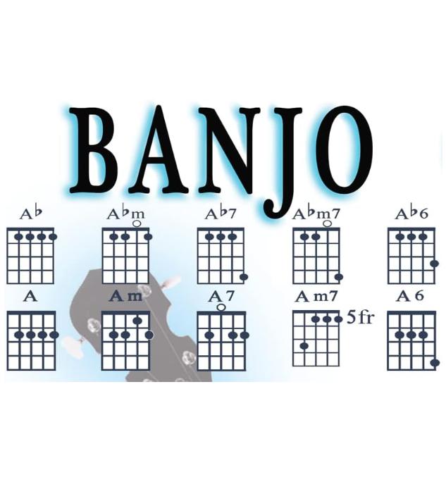 Mini Banjo Chord Chart Poster - Laminated Banjo for Beginners and Musicians Chart - Music Theory Poster with 120 Different Chords - Banjo Accessories - 8.5