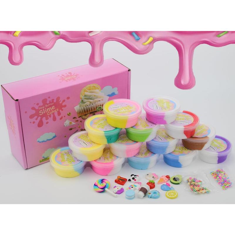 14 Pack Dual Colors Butter Slime Kit, Soft & Non-Sticky,Birthday Gifts for Girl and Boys, Easter Party Favors or Christmas Stocking fillers