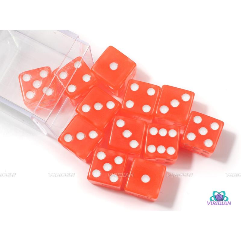 Peach Glow In The Dark | (12) 16mm Acrylic Orange-Pink Pipped D6 Dice