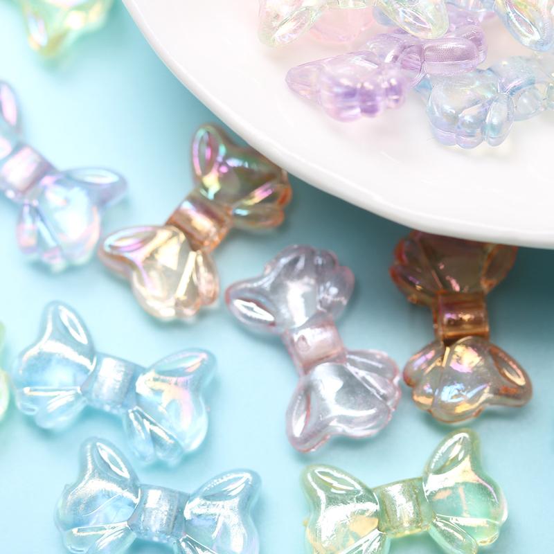 100pcs 8.7*14.7mm AB Shiny Transparent Small Bowknot Beads DIY Jewelry Accessories