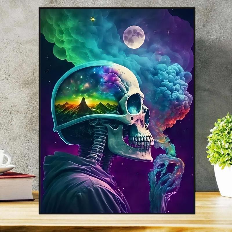 Skull Pattern DIY Diamond Painting Kit without Frame, Halloween DIY Decorative Art Picture, Aesthetic Diamond Embroidery Cross Stitch Painting Pictures for Beginner, DIY Home Decor Wall Art Painting