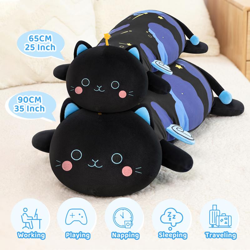 MeWaii  Plush Body Pillow, Blue cat  Stuffed Animals Kawaii Plushies Pillow Glow in The Dark Gift for Girls Boys, Birthday Gifts Halloween Christmas Gift for Girls Boys