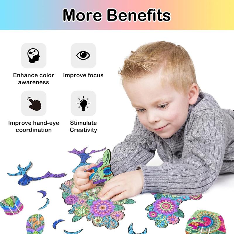 3D coloring puzzle, creative DIY painting puzzle set toy, with 10 colored pens, suitable for 3 4 5 6 7 8 9 10 11 12 year old children's fun craft gift Hornhorse