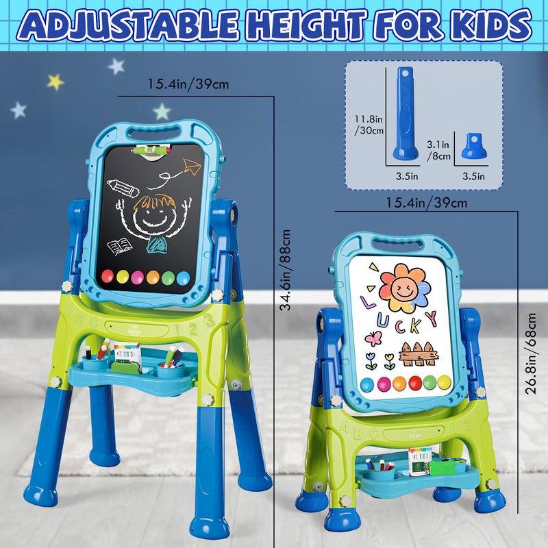 Lehoo Castle Easel for Kids, 4 in 1 Double Sided Kids Art Easel with Magnetic White Board & Chalk Board, Adjustable Standing Easel with Drawing & Writing Accessories - Gift for Boys and Girls