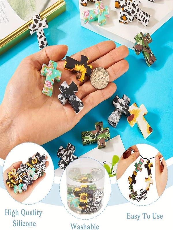 Mixed Pattern Cross & Flower Design Bead, Silicone Bead for Diy Jewelry Making for Necklace and Bracelet, Fashion Accessories for Women & Girls for Holiday Engagement Gift