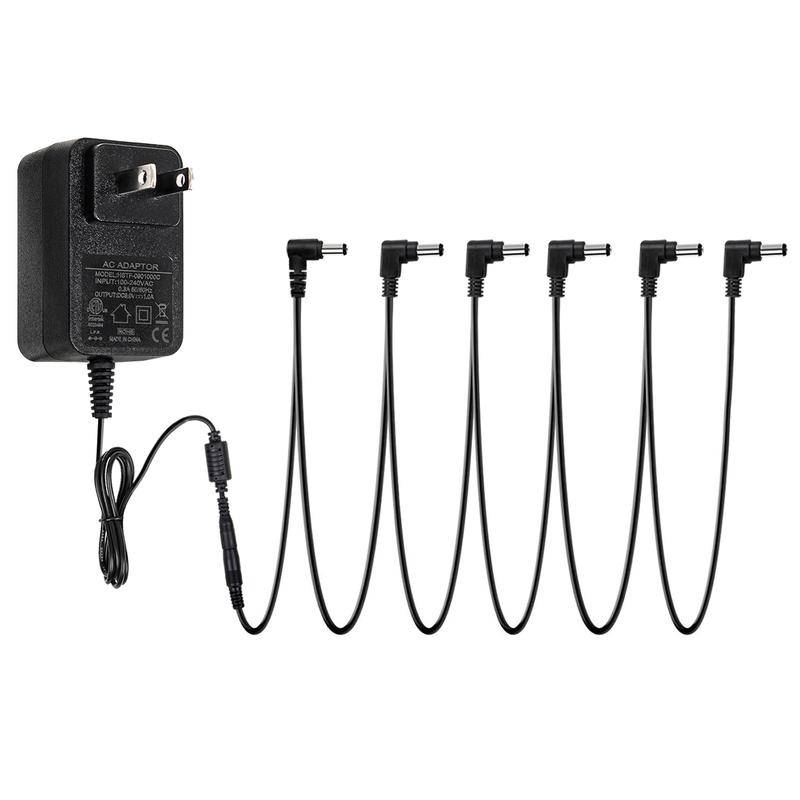 STRICH SPA-10 AC 9V Guitar Pedal Power Supply Adapter (1000mA) with 6-Way Daisy Chain Cables, Compatible with Bass Effect Pedal Boards.