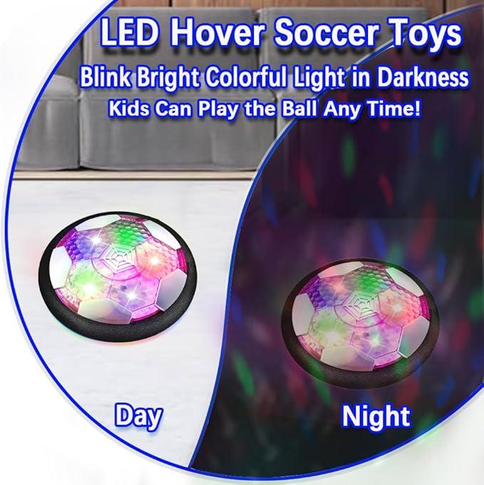 Soccer Hoverball Air Hockey Electric Power Airlifted Hover Ball Indoor Floating Airflow Hovering LED Light and Soft Bumper Battery Powered Training and Playing Age 4 and up LED Light