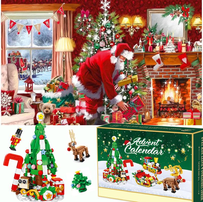 New Advent Calendar 2024 Christmas Building Blocks Toys for Kids Girls Boys Adult, 24 Days Christmas Countdown Building Blocks Toys, Surprise Xmas Gift Box, Christmas Party Favors with 24 Boxes